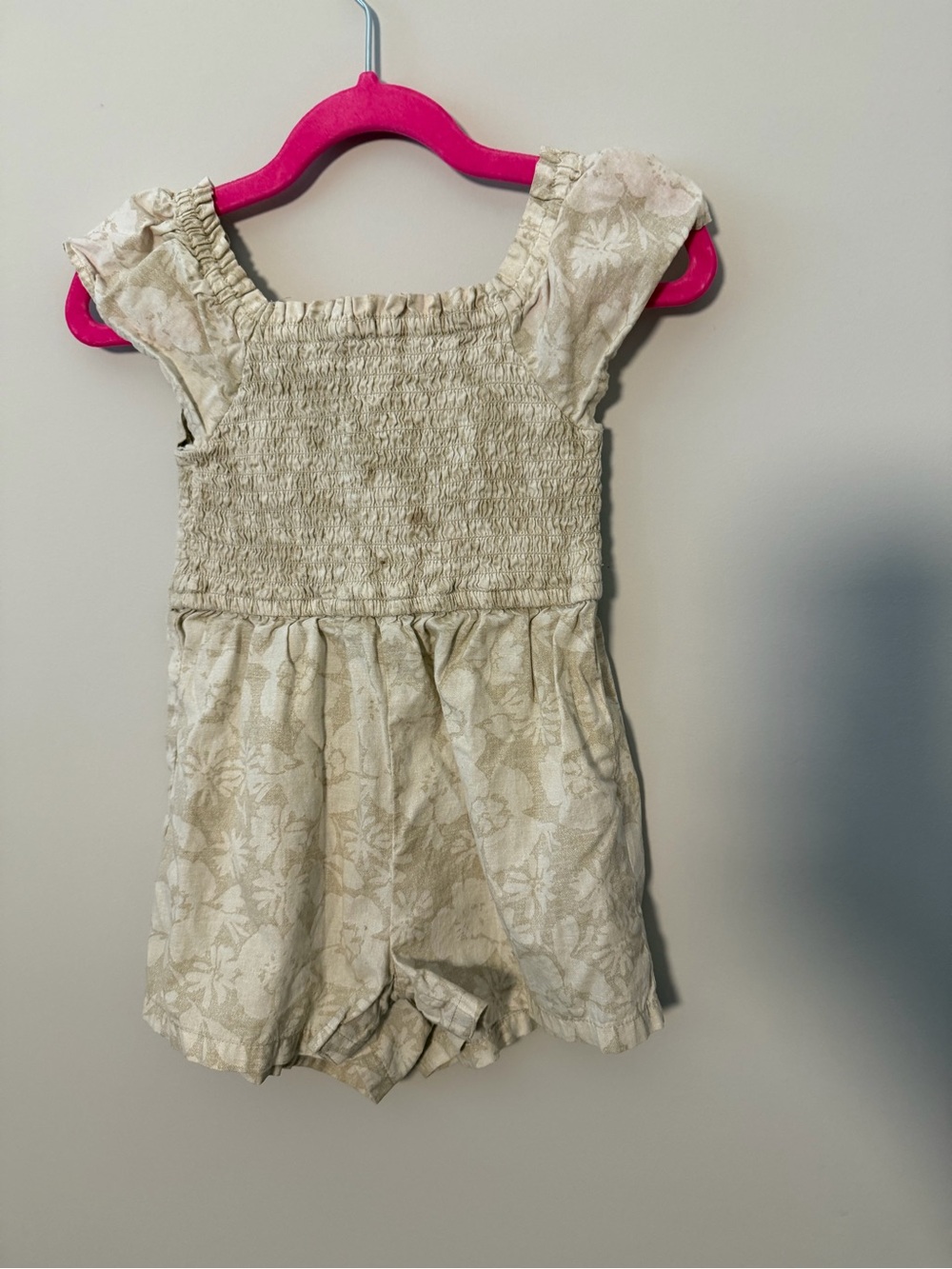 GAP Cream Floral Smocked Romper with Flutter Sleeves